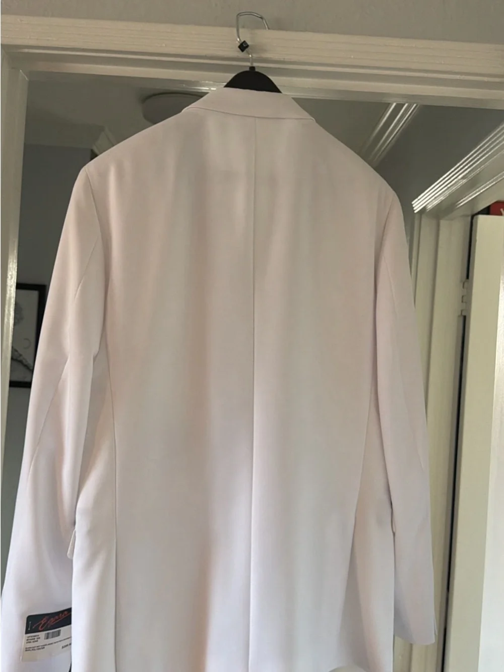 Egara White Double-Breasted Tuxedo Blazer with Black Peak Lapel